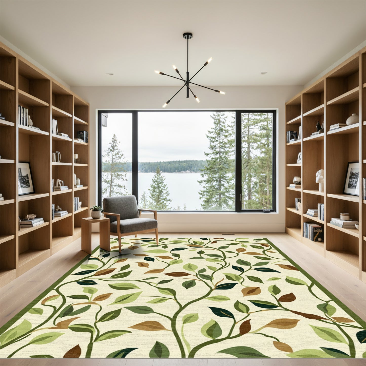 Earthy Tone Leaf Vine Botanical Rug