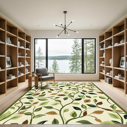 Earthy Tone Leaf Vine Botanical Rug