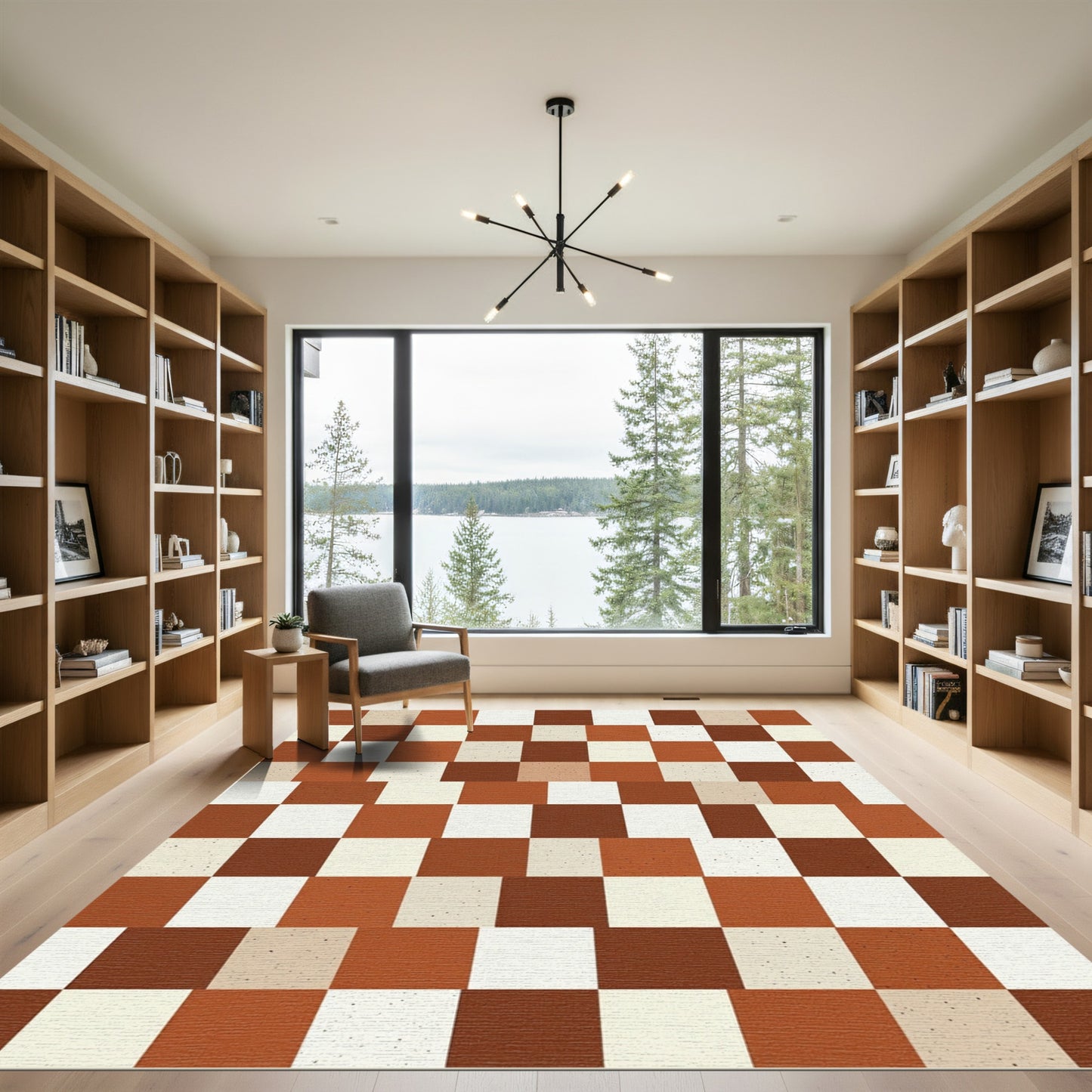 Terracotta Cream Brown Checkerboard Rug