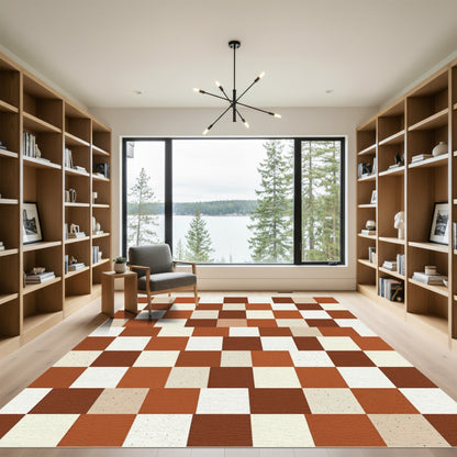 Terracotta Cream Brown Checkerboard Rug