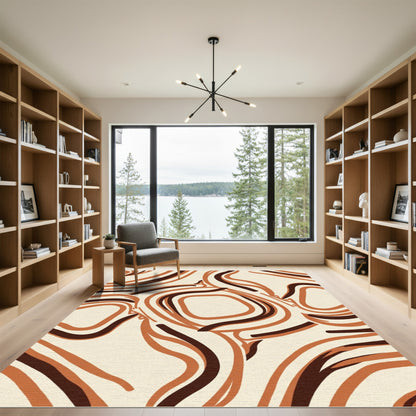 Earthy Swirl Brown Ivory Abstract Rug