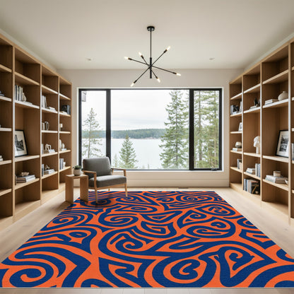 Bold Navy Swirls Orange Abstract Rug