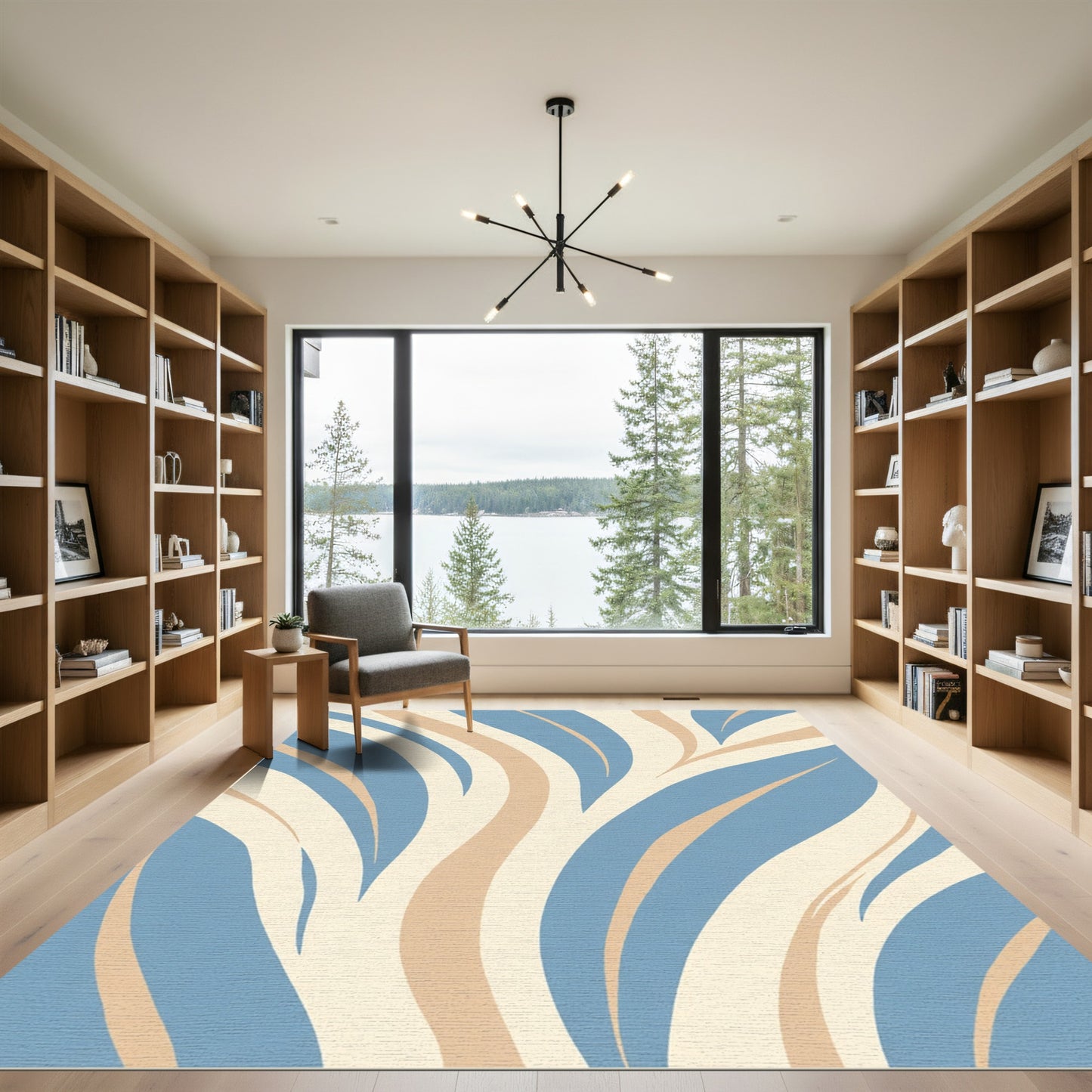 Serene Blue Beige Flowing Waves Rug