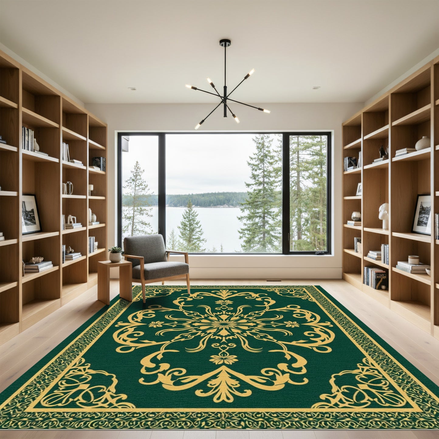 Emerald Golden Floral Damask Rug