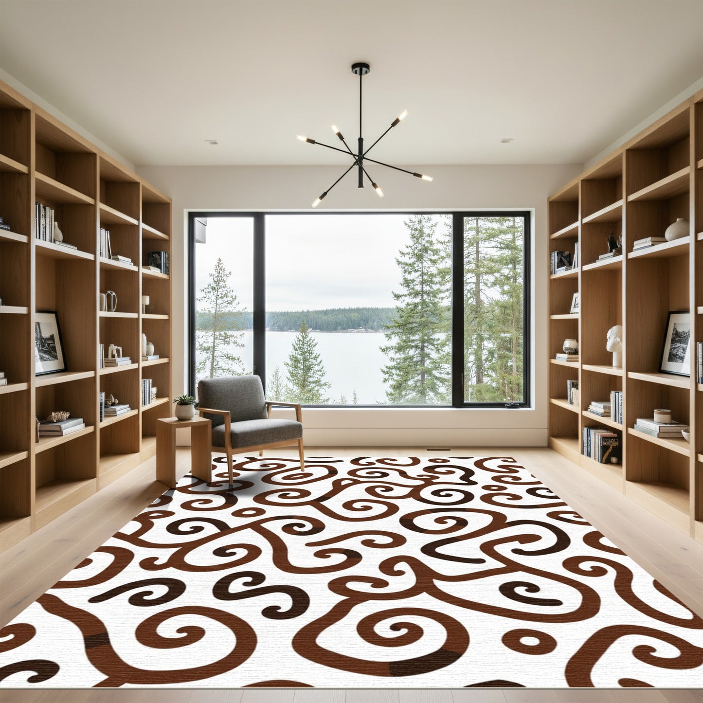 Brown Swirl Organic Abstract Vines Rug
