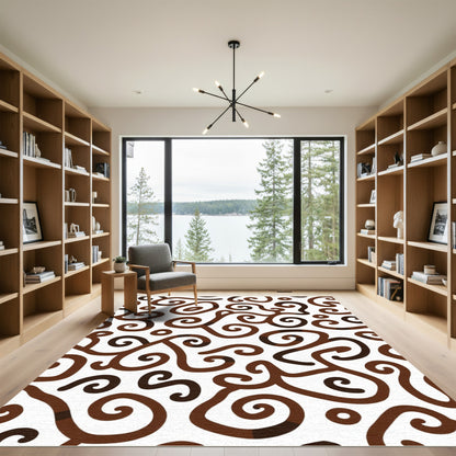 Brown Swirl Organic Abstract Vines Rug