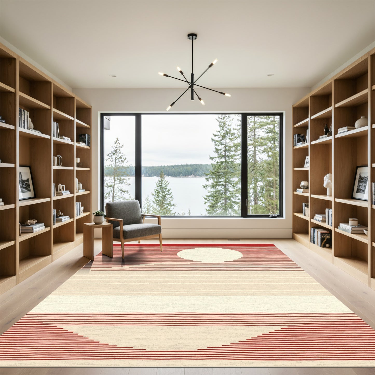 Crimson White Circle Sunset Stripes Rug