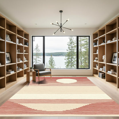 Crimson White Circle Sunset Stripes Rug