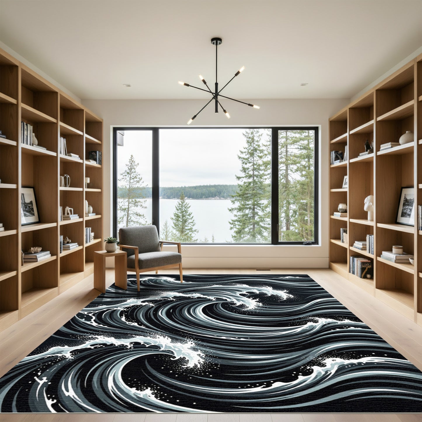 Dynamic Gray Seashell Wave Rug