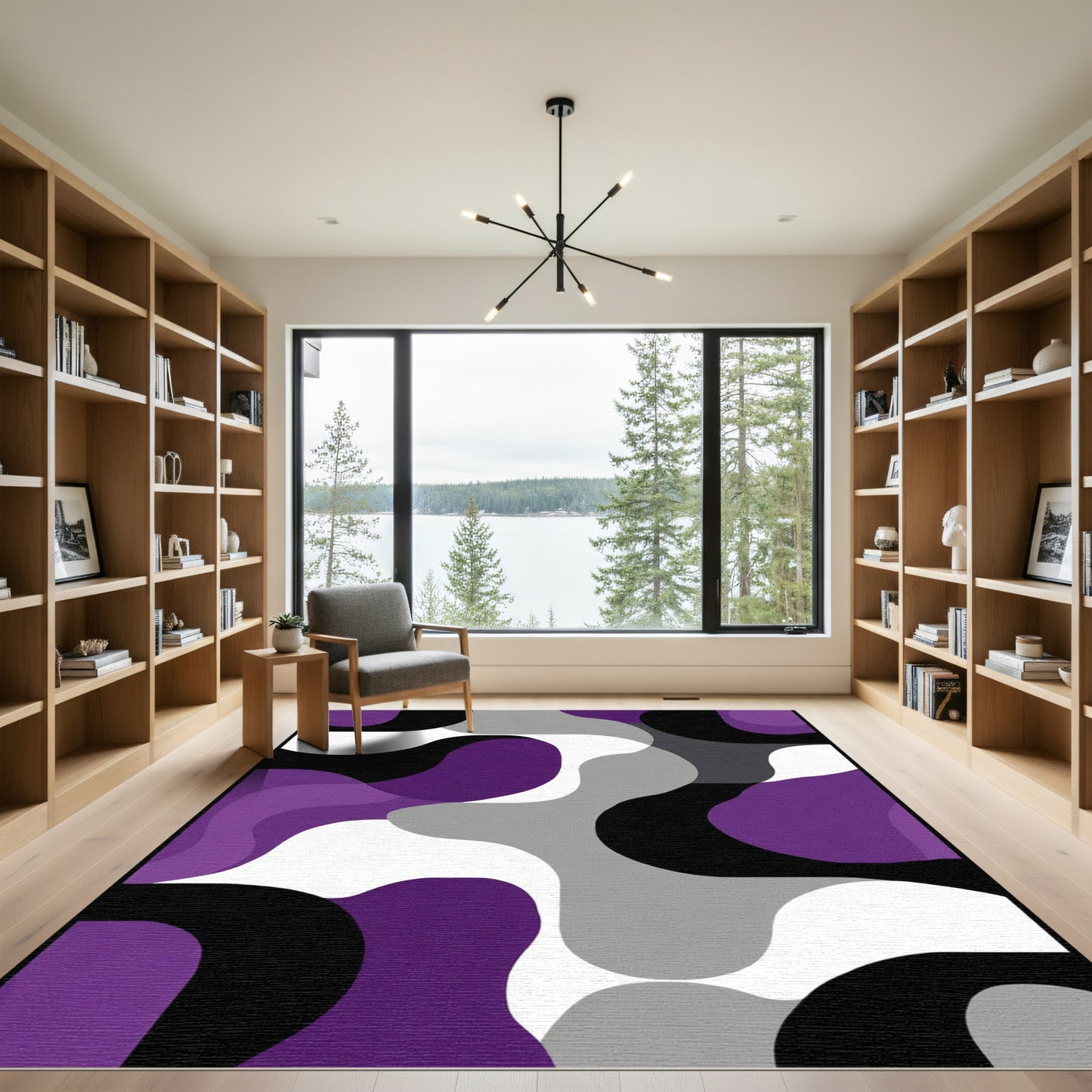Abstract Purple Black Gray Curves Rug