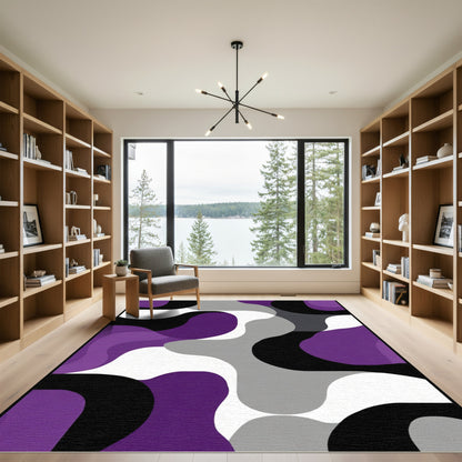 Abstract Purple Black Gray Curves Rug