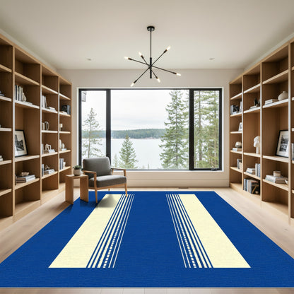 Bold Blue Ivory Vertical Stripe Rug