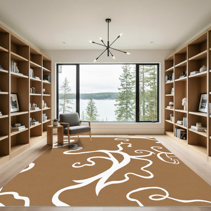 Brown White Organic Vine Swirl Rug