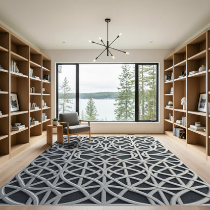 Sophisticated Silver Interlocking Geometric Lattice Rug