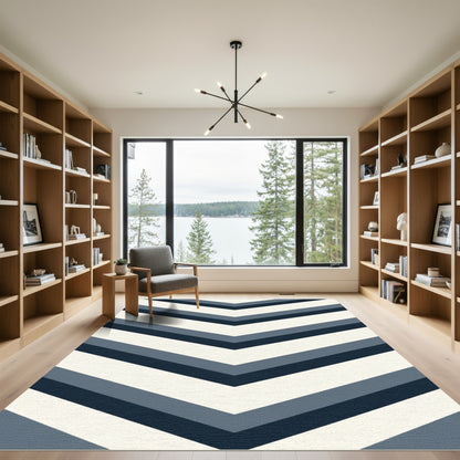 Navy Blue Chevron Zigzag Stripes Rug