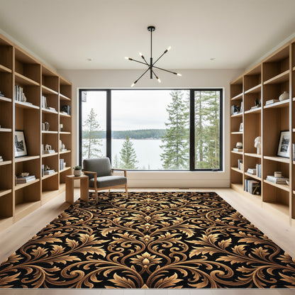 Ornate Gold Leaf Damask Rug