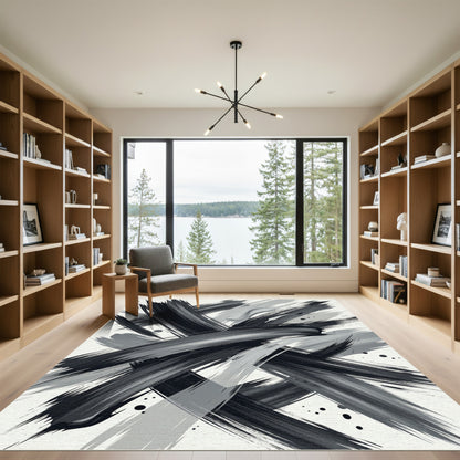 Monochromatic Dynamic Brush Stroke Abstract Rug