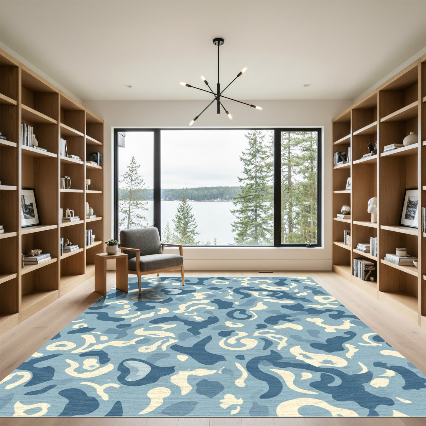 Blue Cream Abstract Camouflage Blends Rug