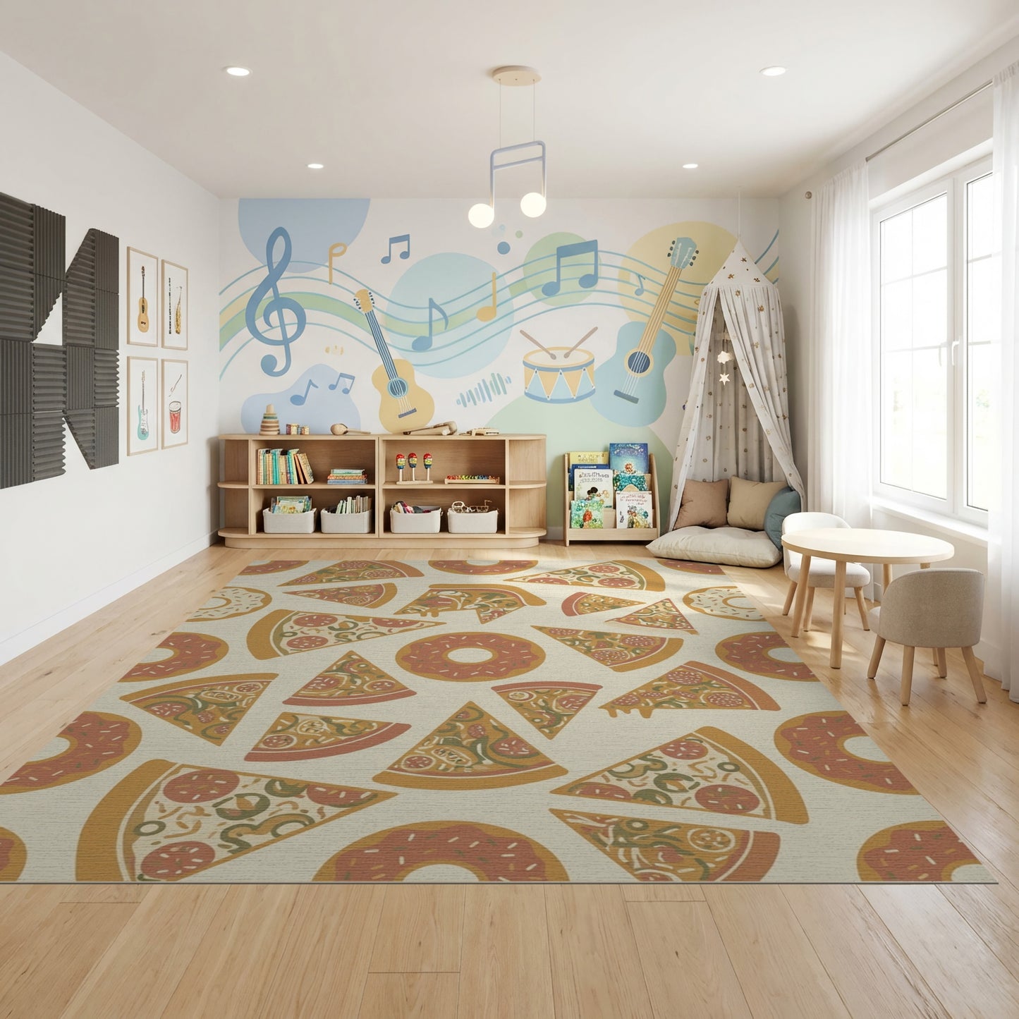 Whimsical Pizza Donut Warm Tones Rug