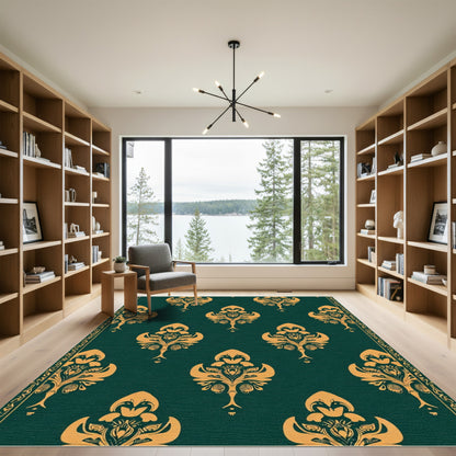 Emerald Gold Scroll Medallion Rug