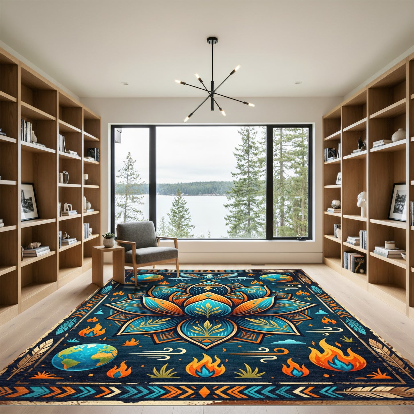 Celestial Eagle Lotus Earth Fire Wall Art Rug