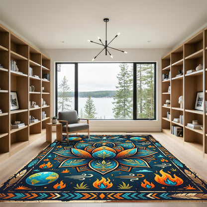 Celestial Eagle Lotus Earth Fire Wall Art Rug