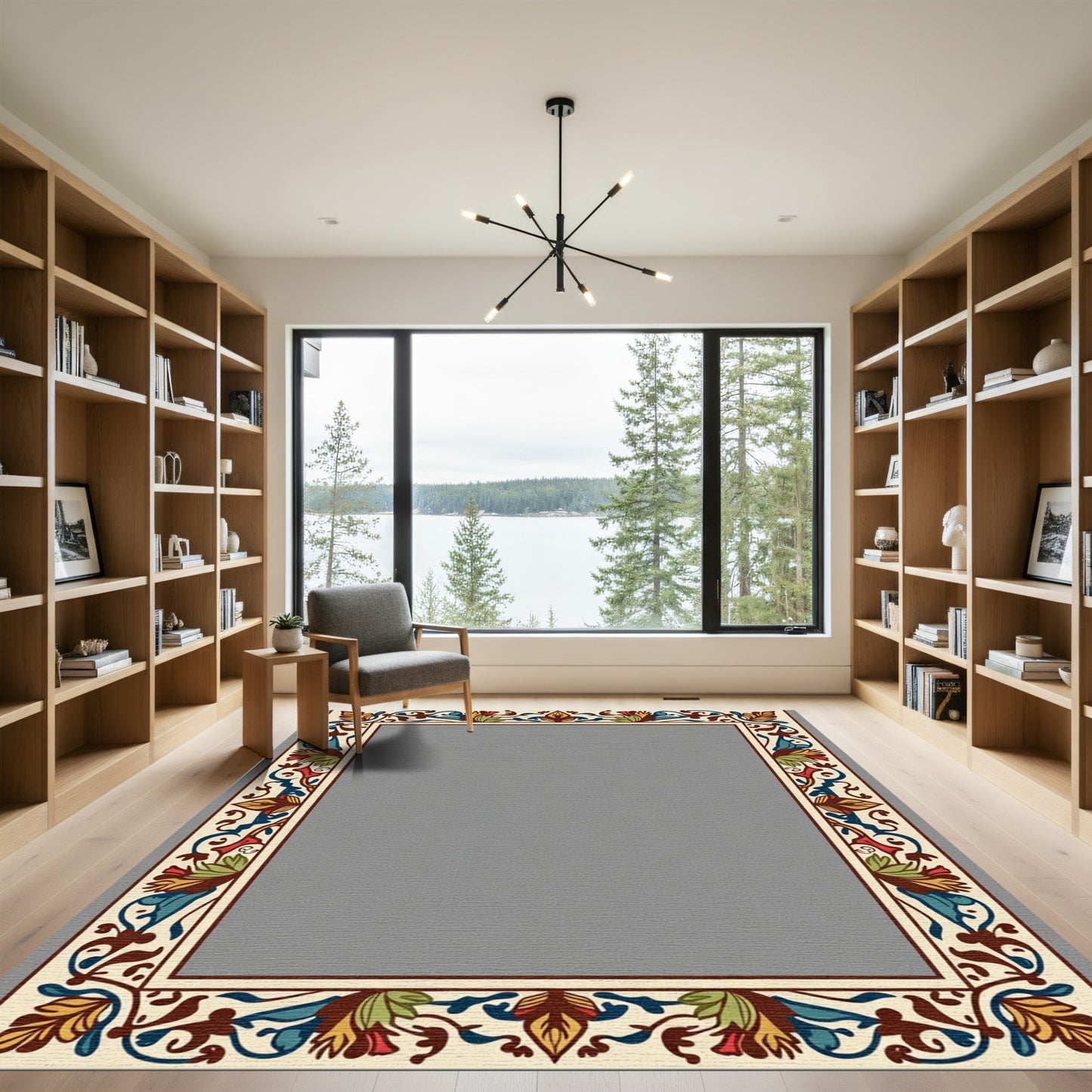 Rich Floral Vine Border Cream Rug