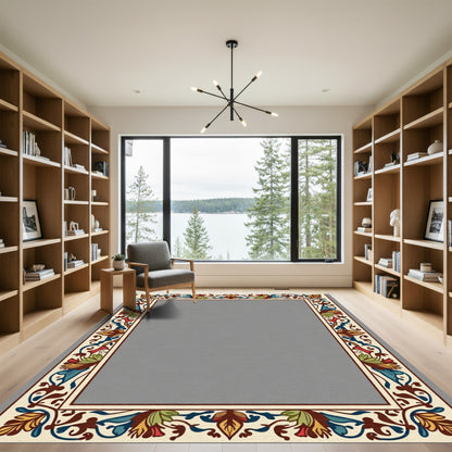 Rich Floral Vine Border Cream Rug