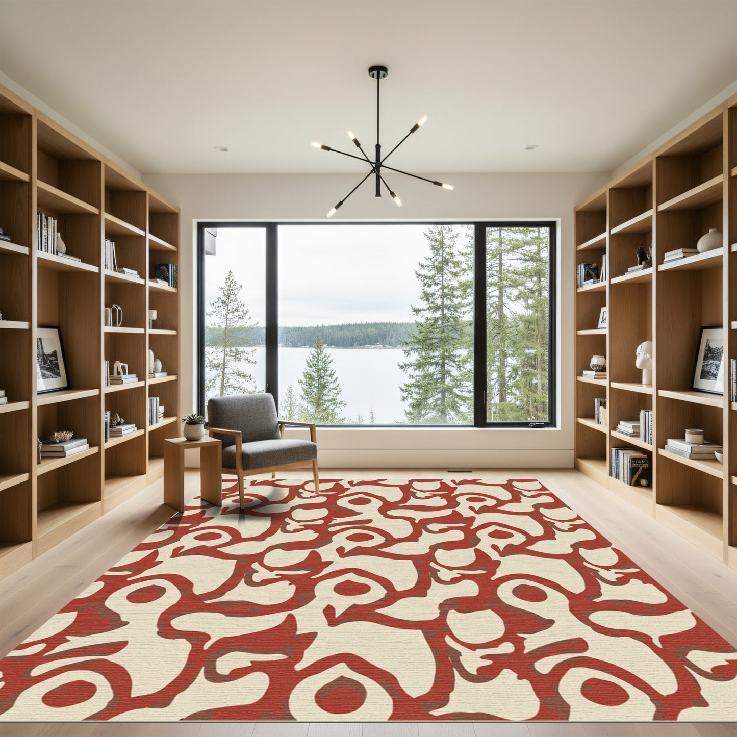 Earthy Red Abstract Organic Flow Rug