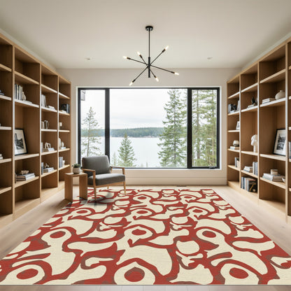 Earthy Red Abstract Organic Flow Rug