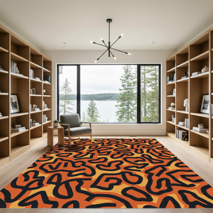 Abstract Black Orange Camo Harmony Rug