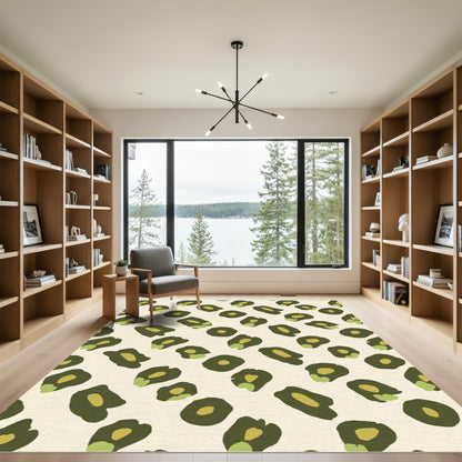 Olive Green Leopard Spot Collection Rug