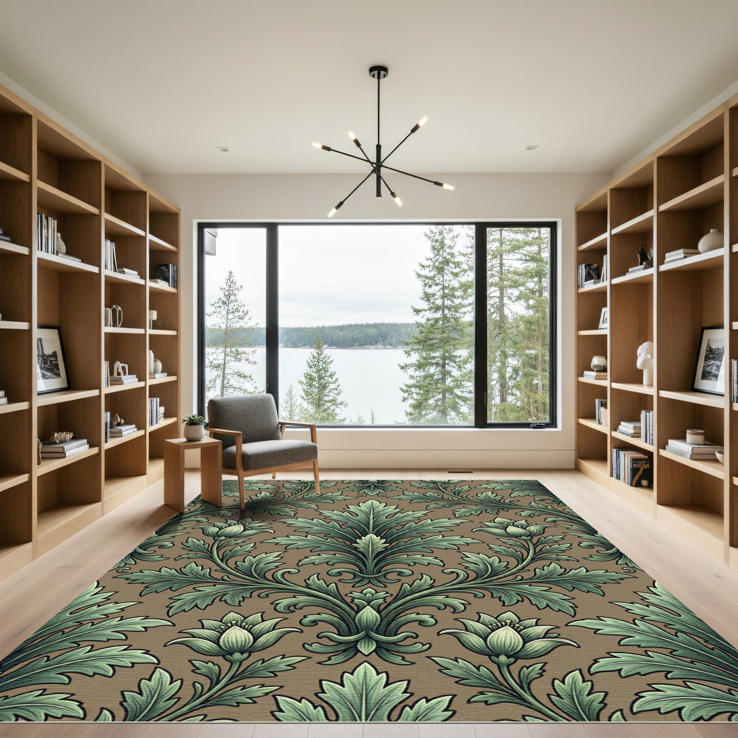 Sage Green Botanical Acanthus Scroll Rug