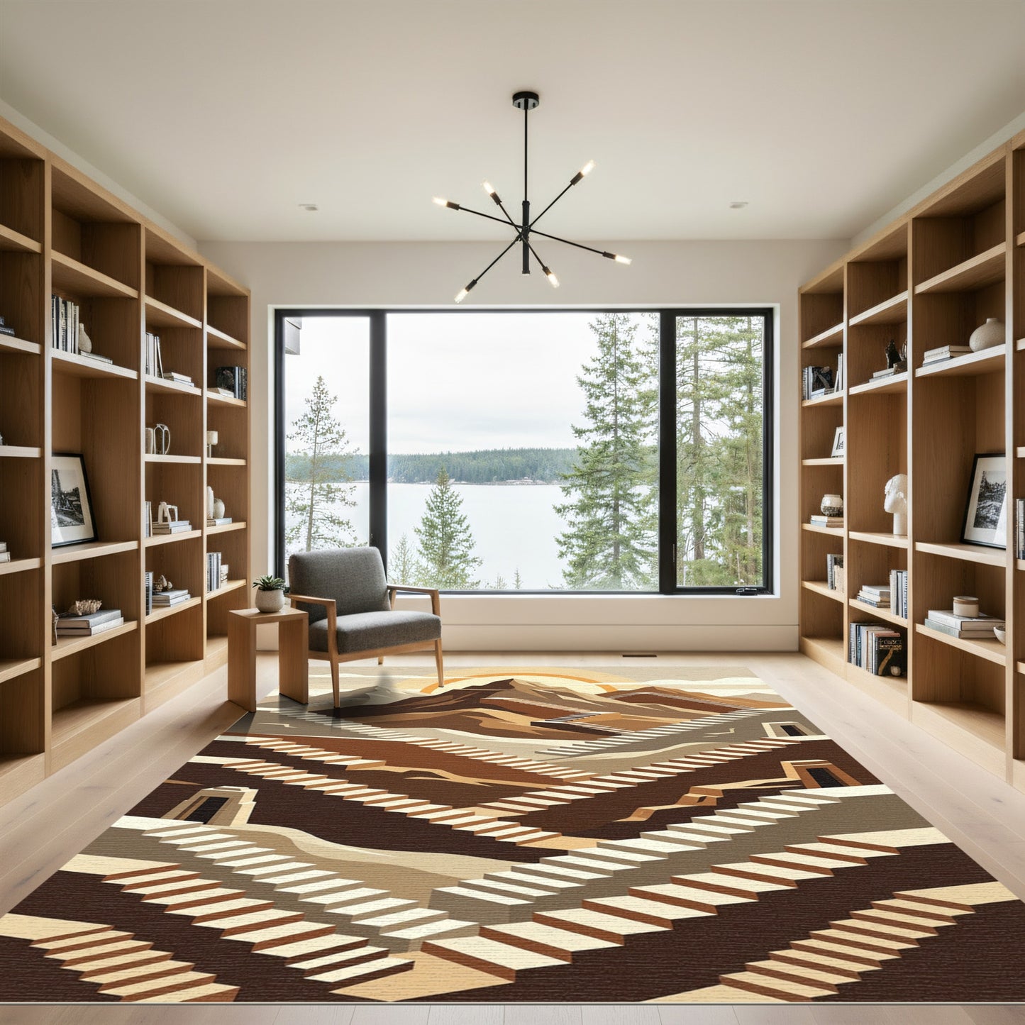 Earthy Tone Geometric Mountain Stairway Rug