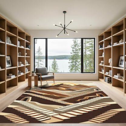 Earthy Tone Geometric Mountain Stairway Rug