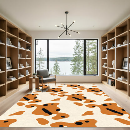 Orange Black Spotted Abstract Shapes Rug