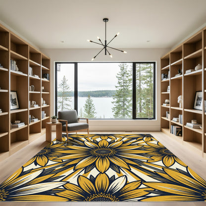 Golden Yellow Sunflower Sunburst Rug