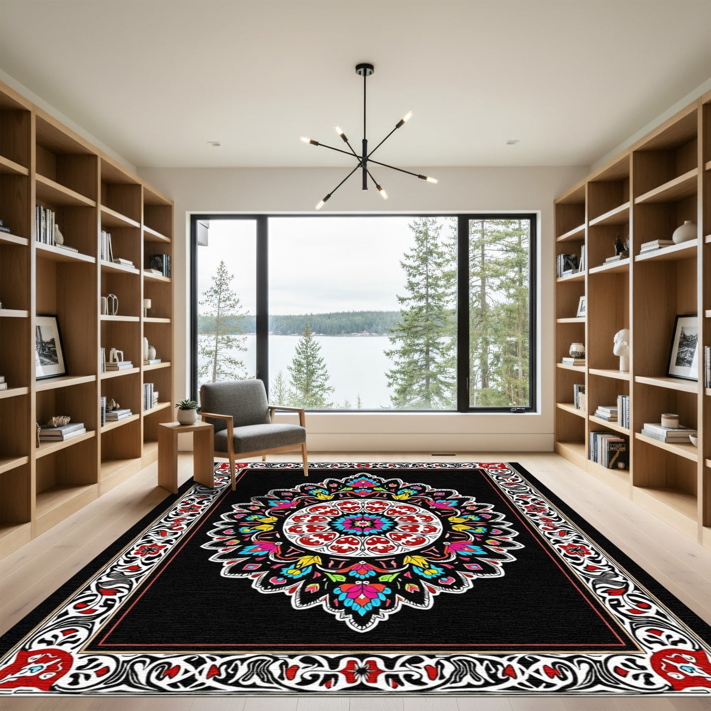 Vibrant Colorful Mandala Bloom Border Rug