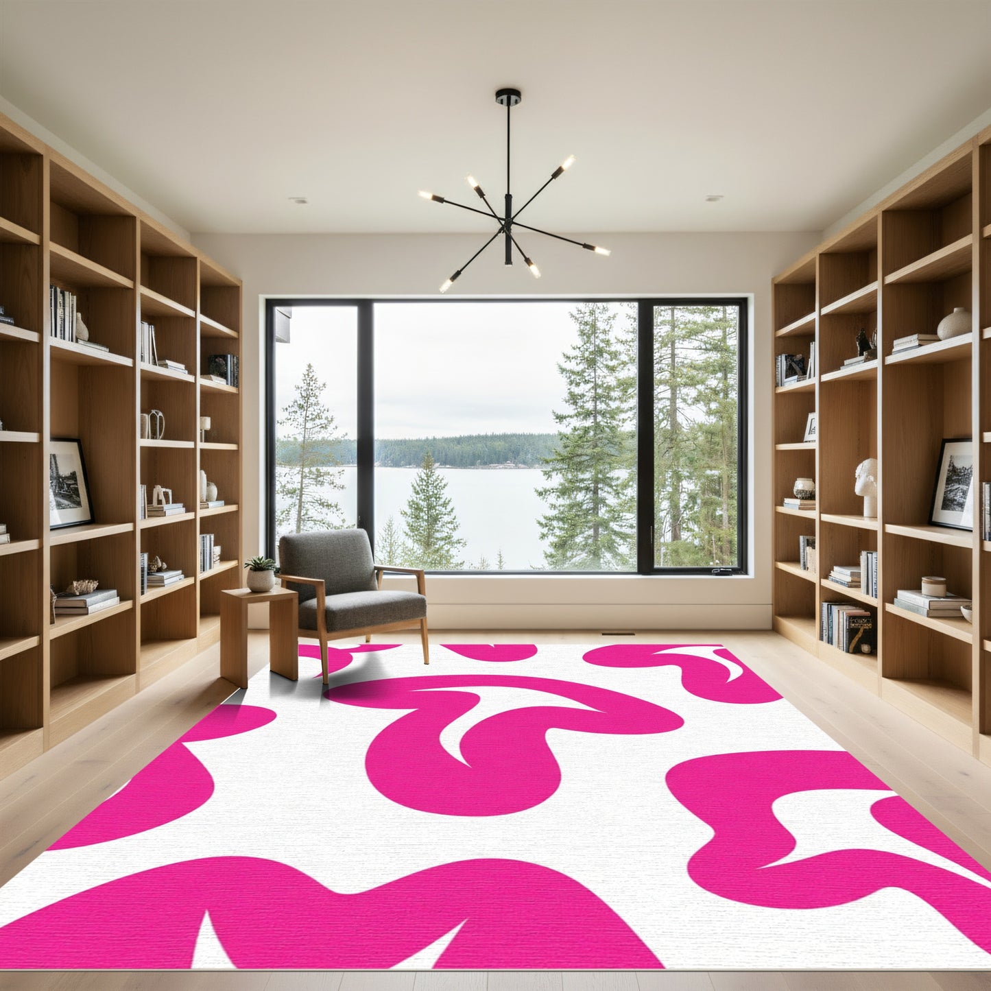 Bold Hot Pink Organic Flowing Swirls Rug