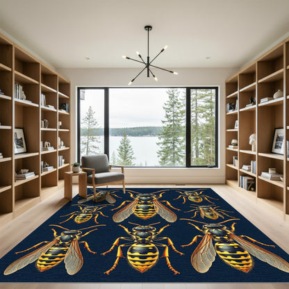 Bold Yellow and Black Wasp Composition Rug