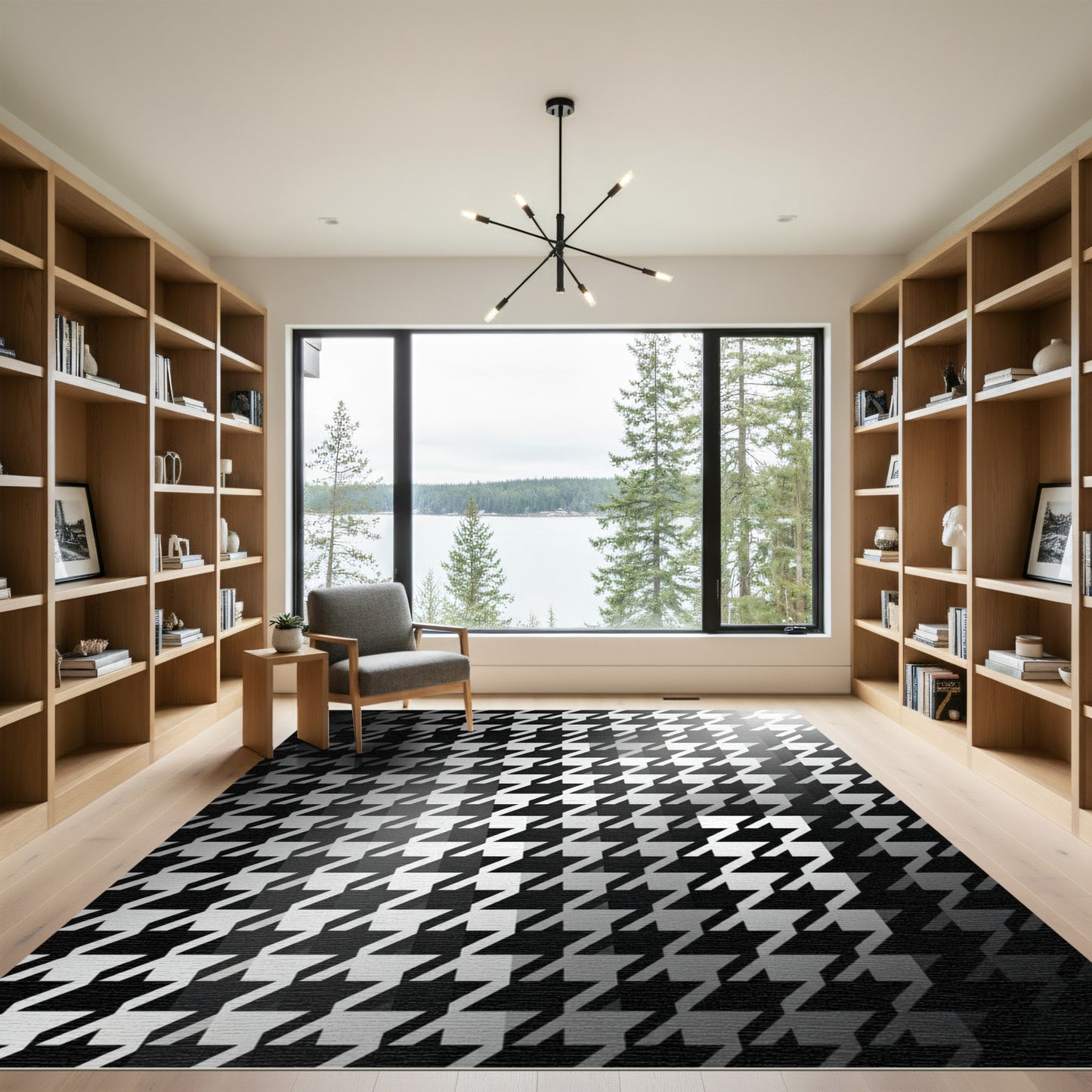 Monochrome Houndstooth Gradient Geometric Abstract Rug