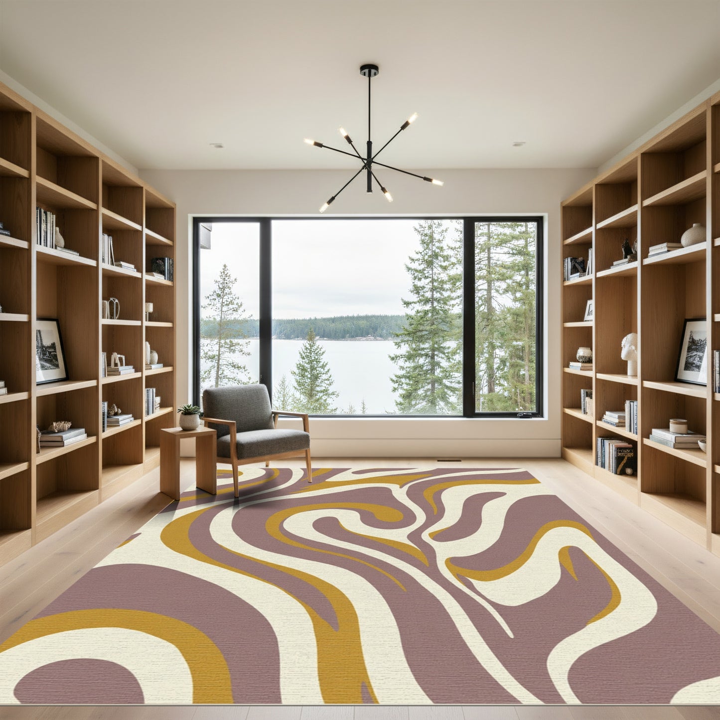 Retro Plum Beige Swirl Abstract Rug