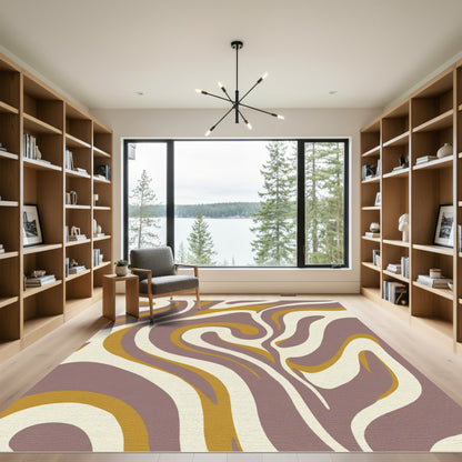 Retro Plum Beige Swirl Abstract Rug