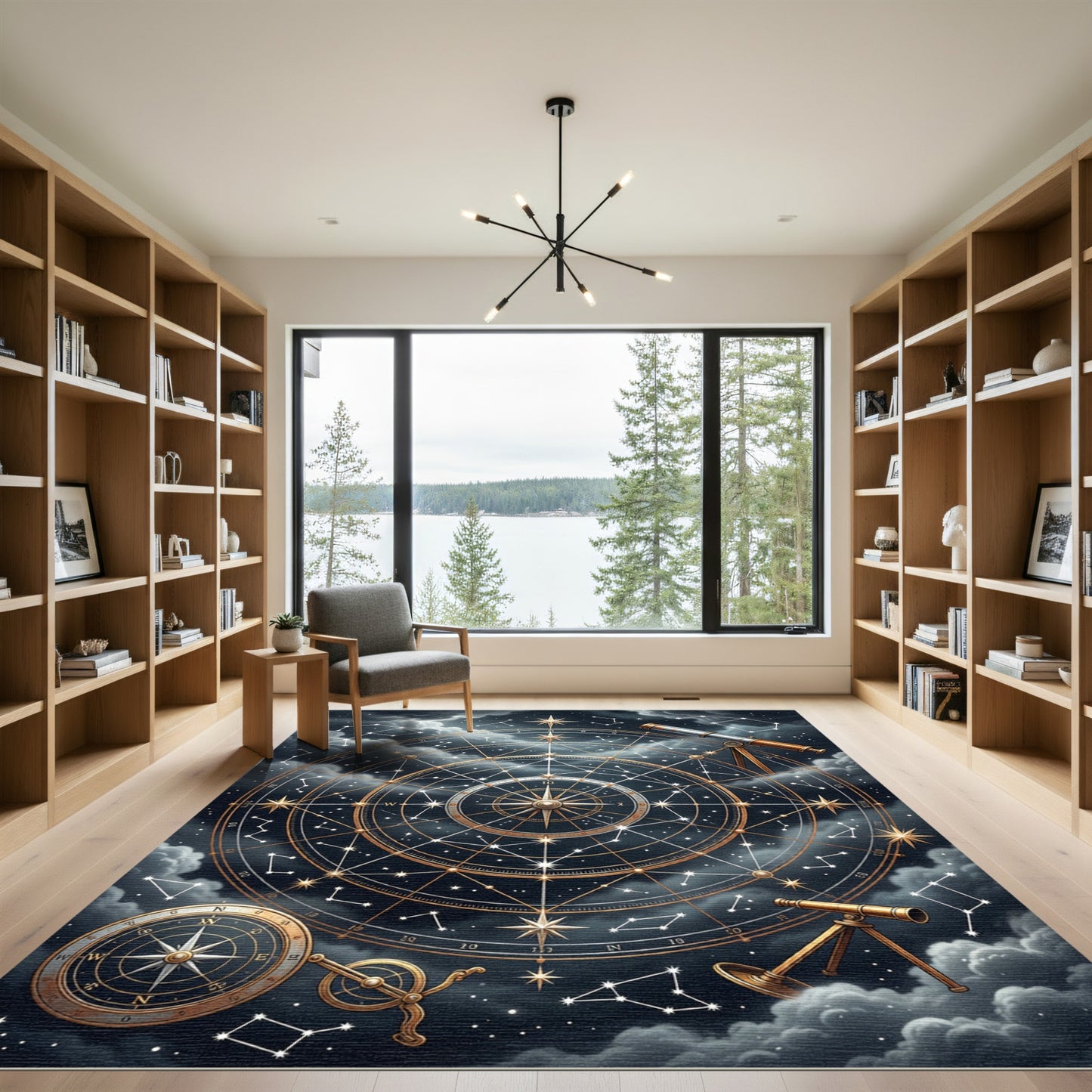 Celestial Gold Constellation Navigational Map Rug
