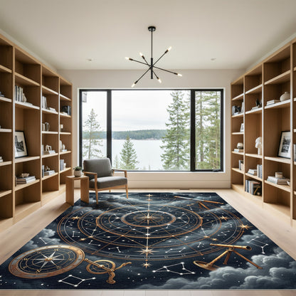 Celestial Gold Constellation Navigational Map Rug