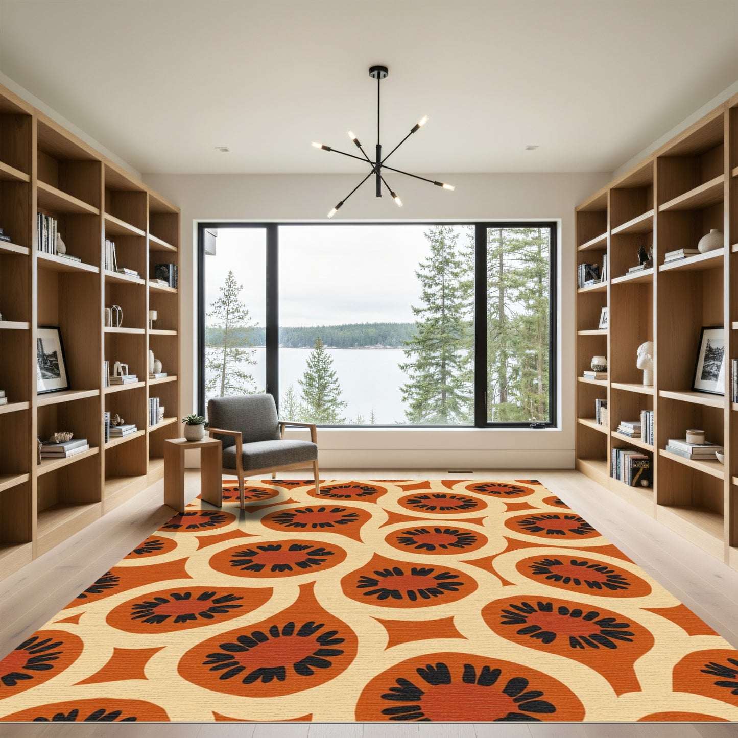 Orange Mid Century Floral Medallion Rug