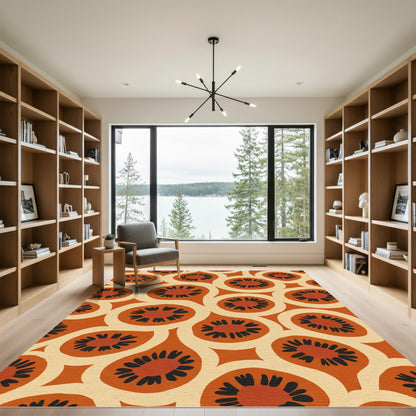 Orange Mid Century Floral Medallion Rug