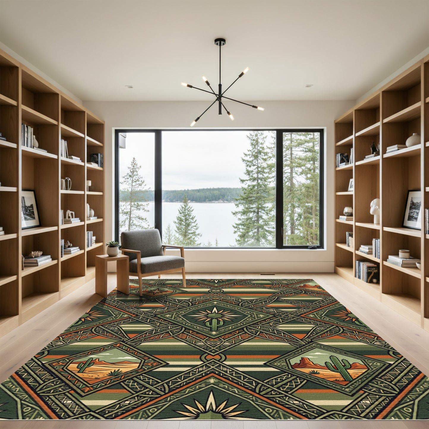 Earthy Southwestern Geometric Cactus Desert Landscape Rug