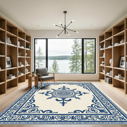 Deep Blue Medallion Eastern Border Rug
