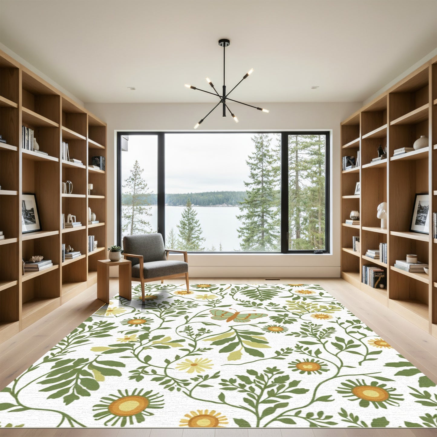 Green Orange Botanical Butterfly Vines Rug